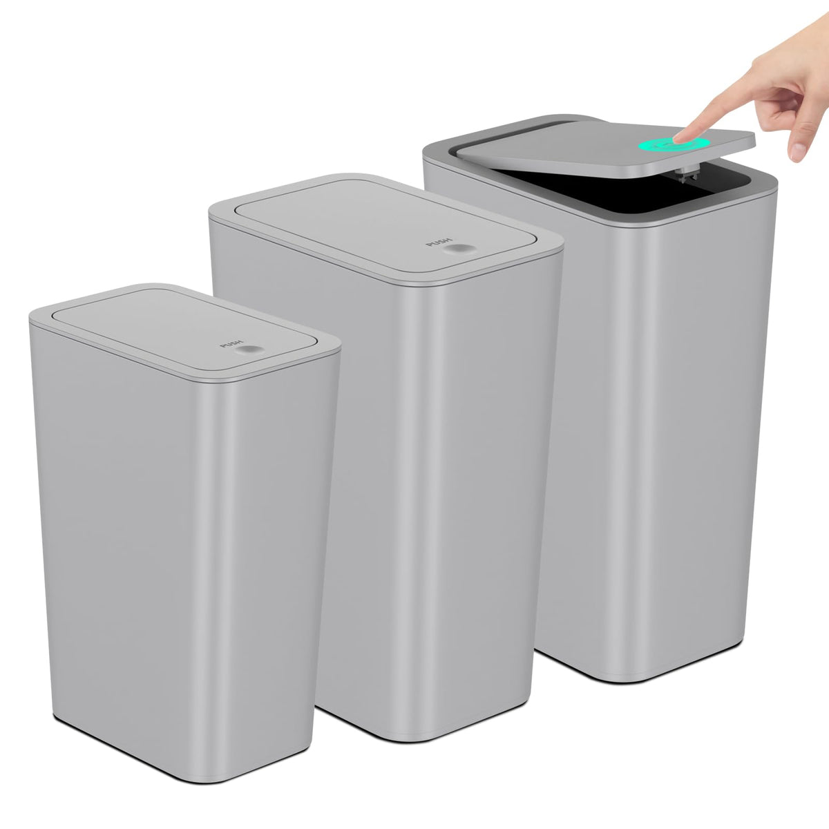 N. NETDOT 3 Pack 10 Liter Small Trash Can with lid, 2.6 Gallon,Garbage Can Slim Trash Bin Waste Basket for Bathroom,Kitchen,Bedroom,Living Room,Office,Laundry - Black