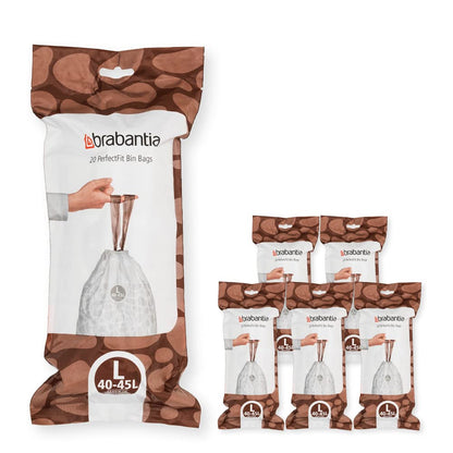 Brabantia PerfectFit Trash Bags (Size M/16 Gal) Thick Plastic Trash Can Liners with Drawstring Handles (40 Bags)