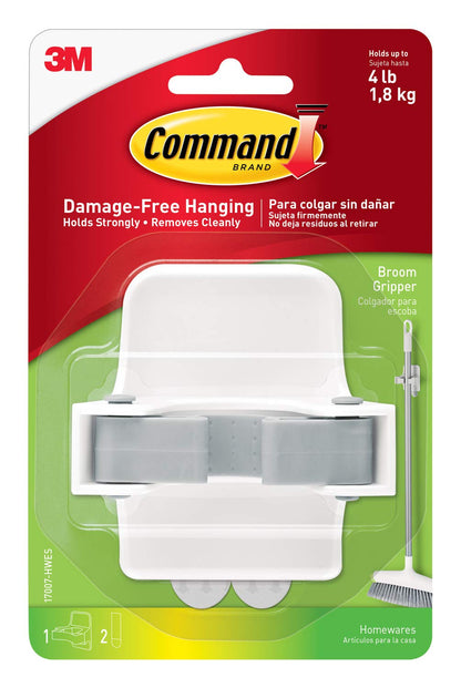 Command Large White Broom Grippers, 2 Broom Grippers, 4 Strips
