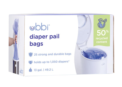 Ubbi Diaper Pail Plastic Bags, 13-Gallon Capacity, 3 Pack, 75 Count