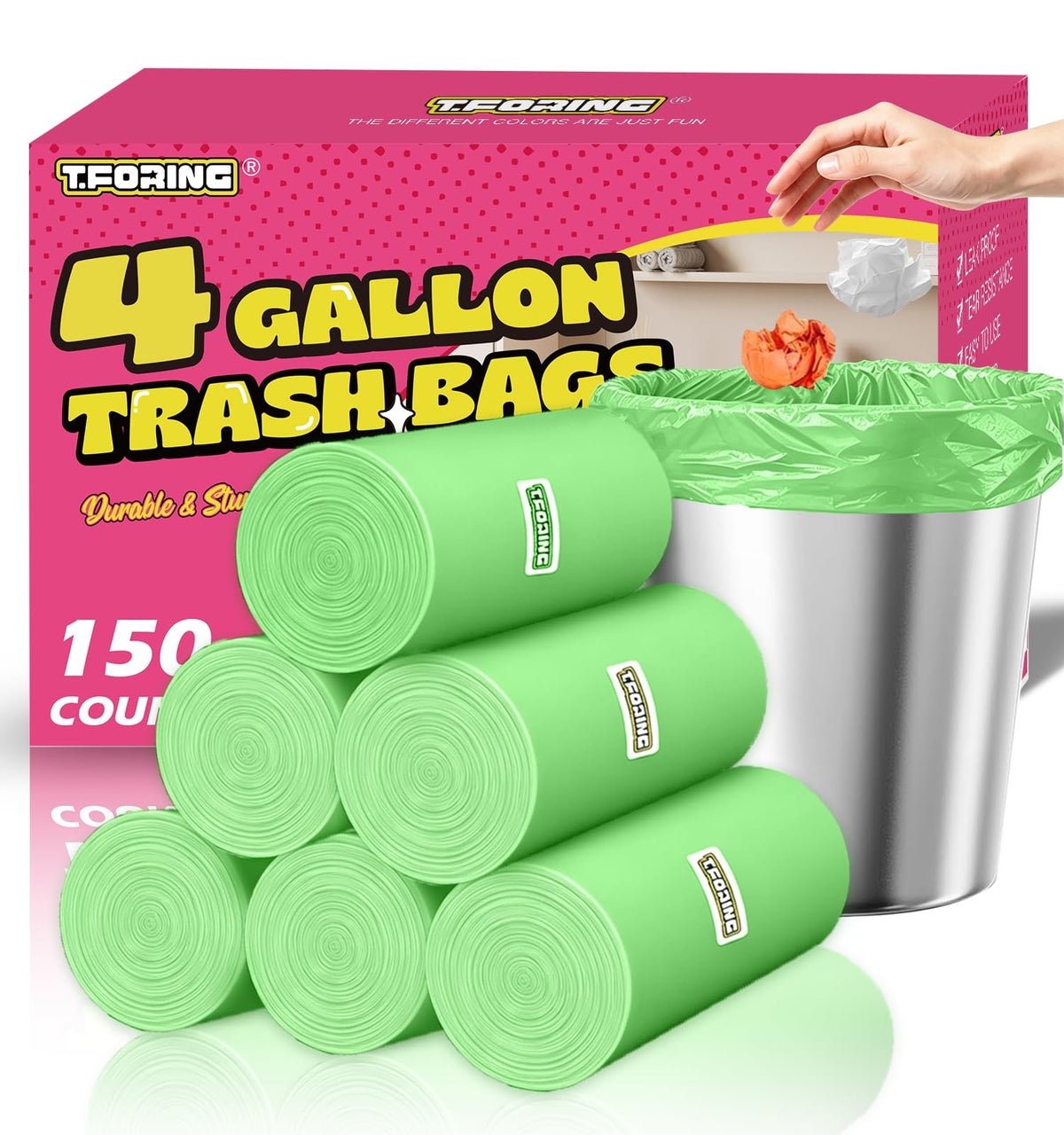Medium 8 Gallon Trash Bags Unscented, 0.94 Mil, Colored, 150 Count