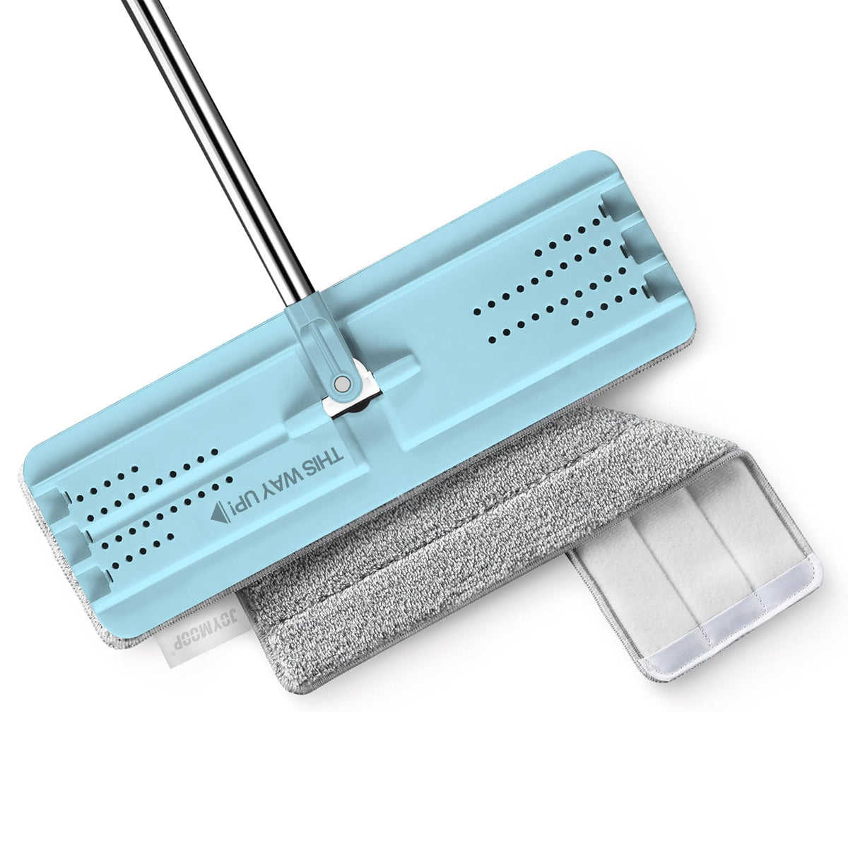 JOYMOOP Flat Mop with Microfiber Pad, 50" Handle and Flexible 13" Head for Floor Cleaning, White
