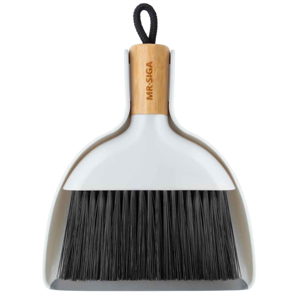MR.SIGA Mini Dustpan and Brush Set, Bamboo Handle, Black, 1 Set