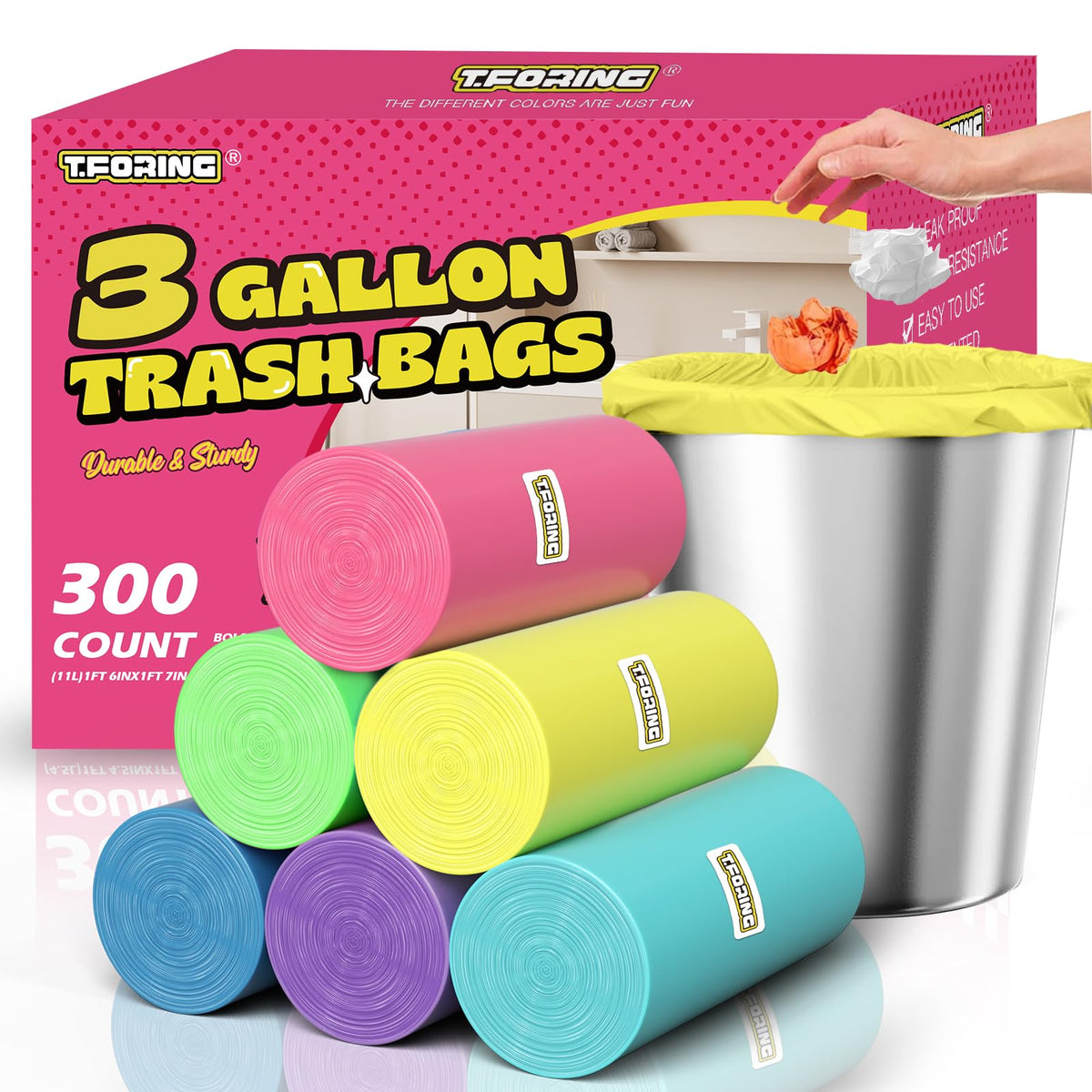 Medium 8 Gallon Trash Bags Unscented, 0.94 Mil, Colored, 150 Count