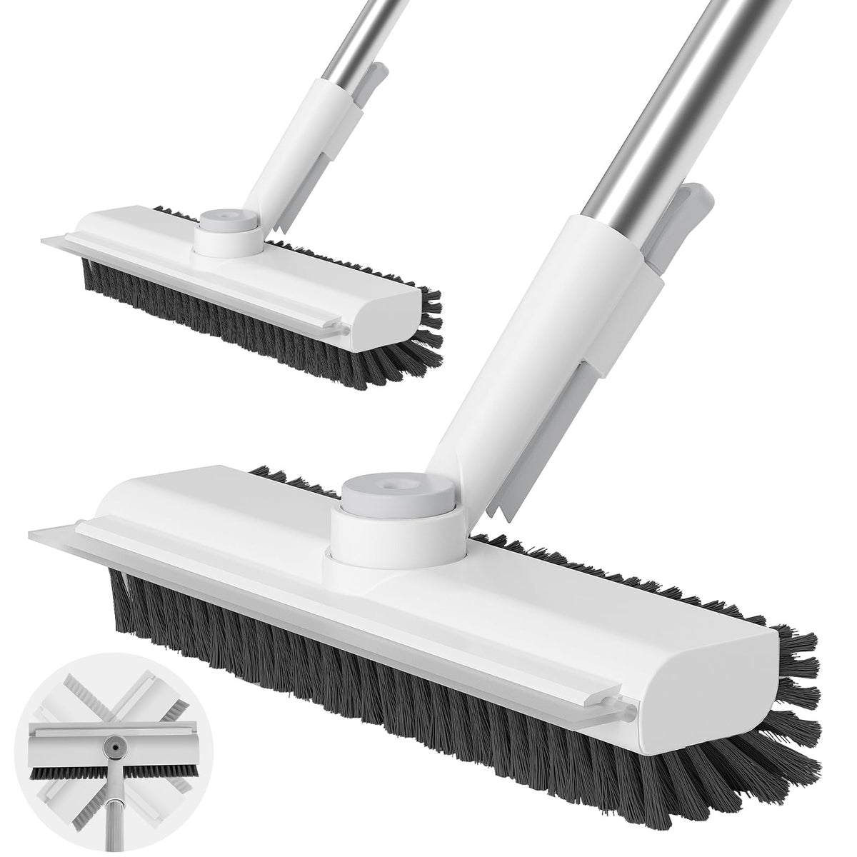 AIR U+ Floor Scrub Brush with Long Handle, 3-in-1 Rotating Head & Squeegee