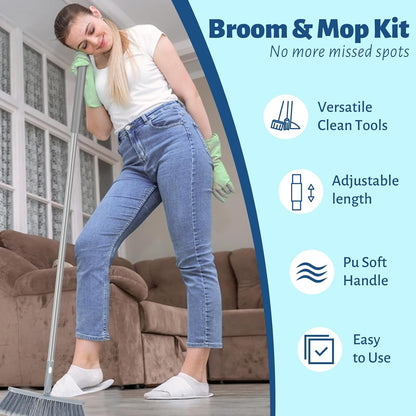 3-in-1 Detachable Broom and Mop Set Combo, Grey