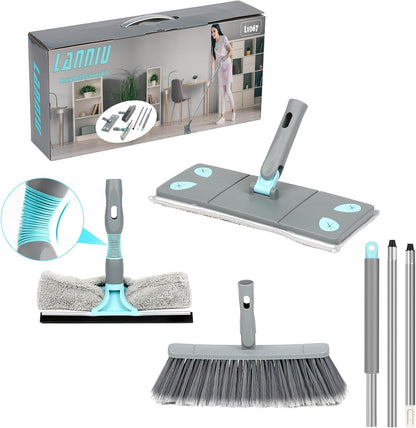 3-in-1 Detachable Broom and Mop Set Combo, Grey