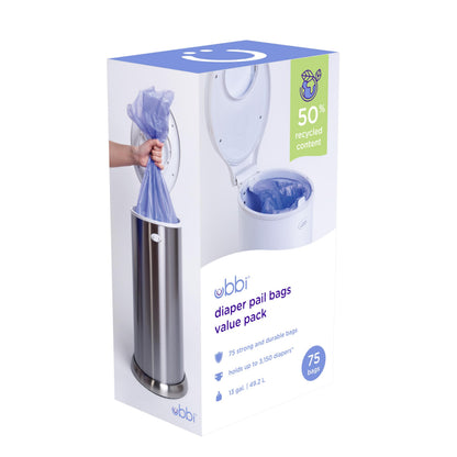 Ubbi Diaper Pail Plastic Bags, 13-Gallon Capacity, 3 Pack, 75 Count