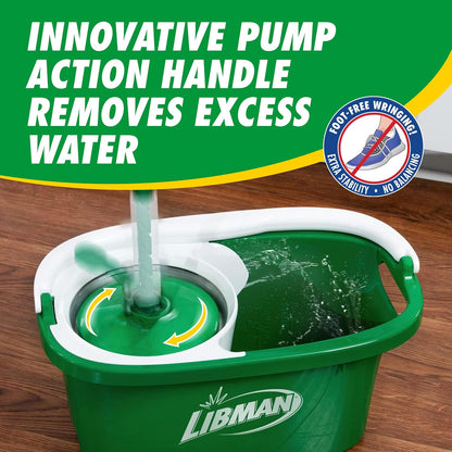 Libman Tornado Spin Mop System with Bucket & Wringer, 1 Refill Head