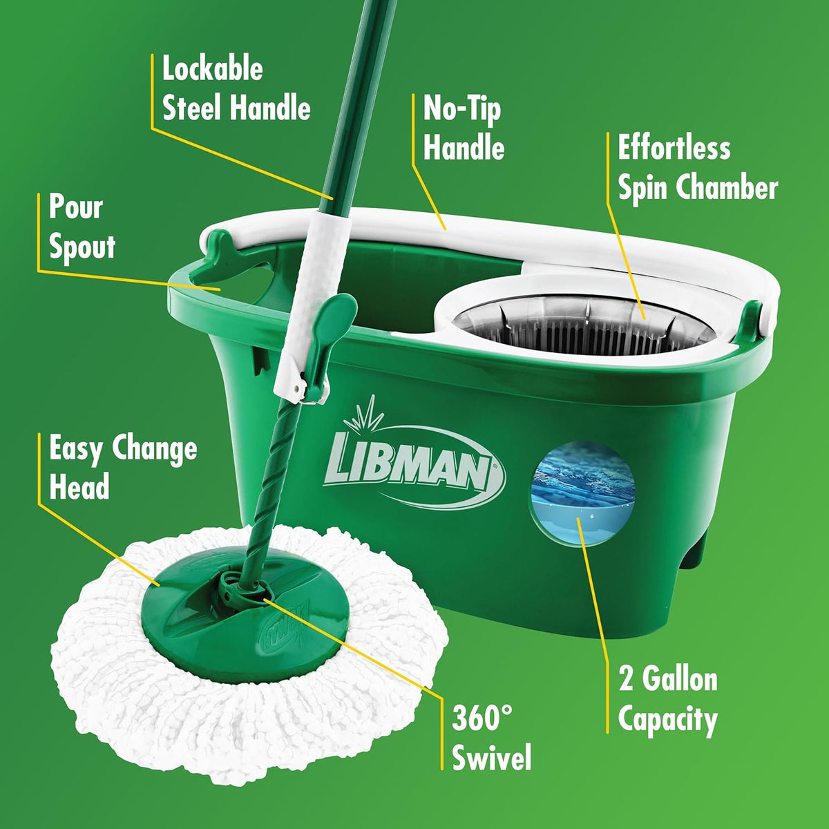 Libman Tornado Spin Mop System with Bucket & Wringer, 1 Refill Head