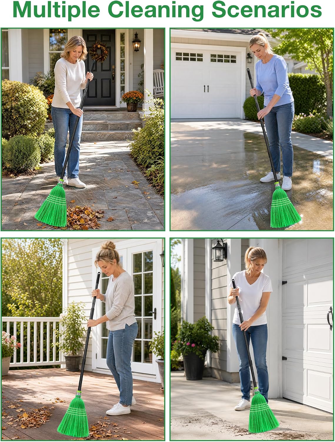 SOBONNE Heavy Duty Outdoor Broom with Stiff Bristles for Sweeping