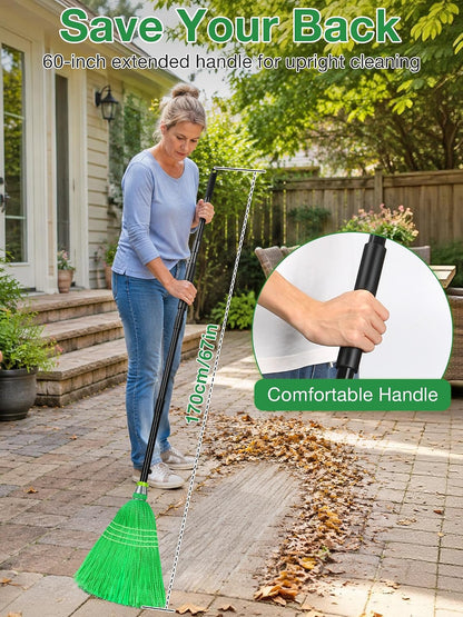 SOBONNE Heavy Duty Outdoor Broom with Stiff Bristles for Sweeping