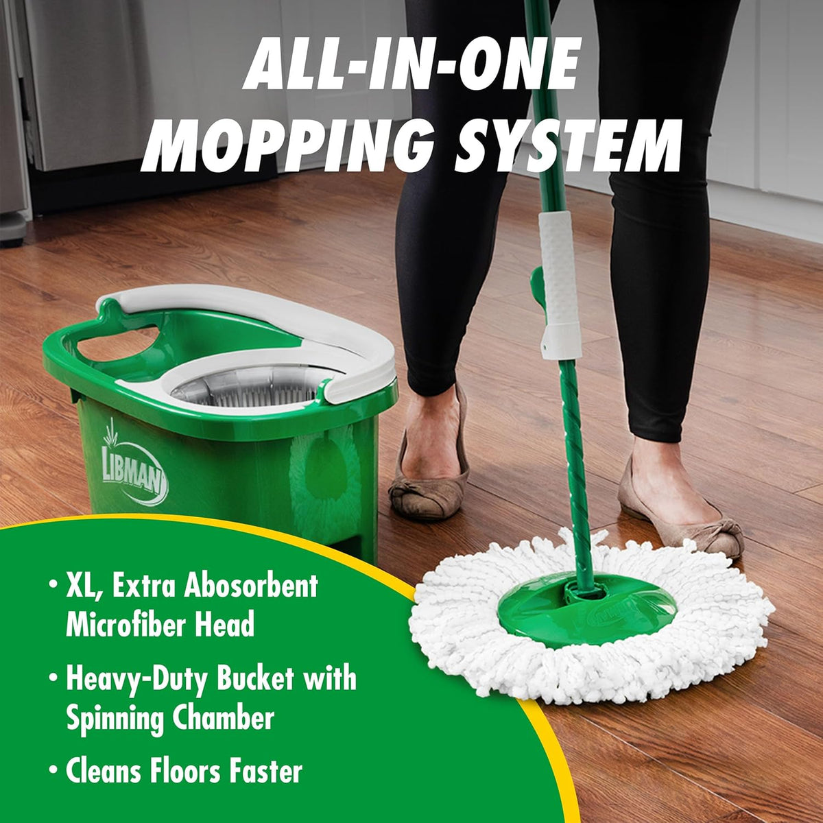 Libman Tornado Spin Mop System with Bucket & Wringer, 1 Refill Head