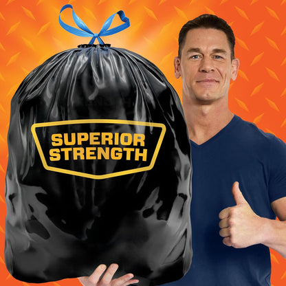 Hefty Strong 33 Gallon Trash Bags with Drawstrings, Black, Unscented, 48ct
