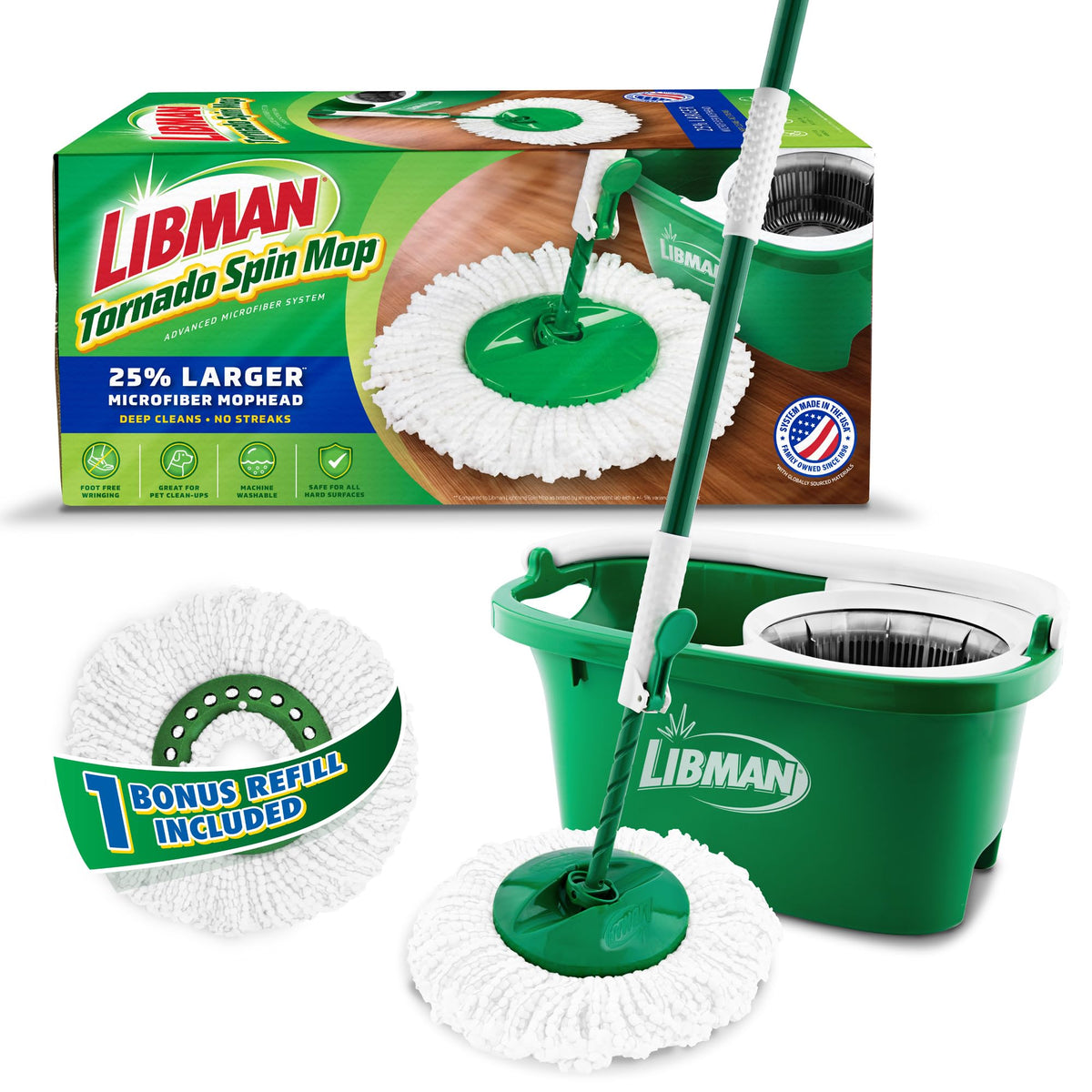 Libman Tornado Spin Mop System with Bucket & Wringer, 1 Refill Head