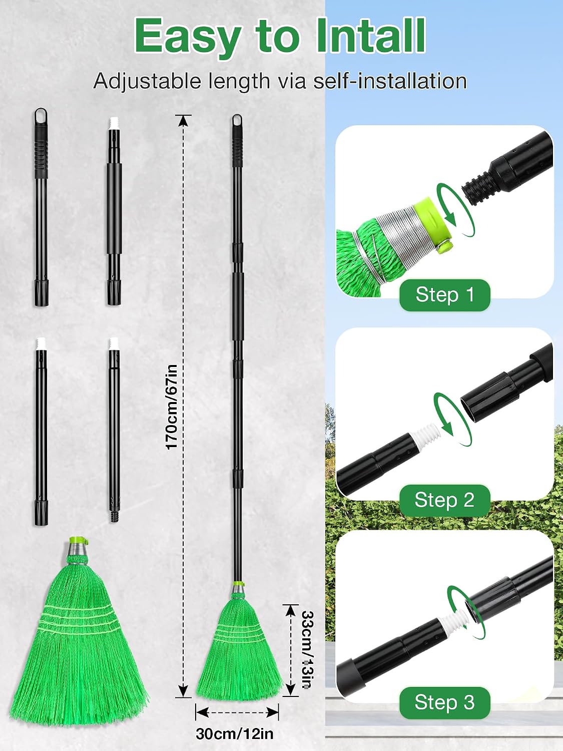 SOBONNE Heavy Duty Outdoor Broom with Stiff Bristles for Sweeping