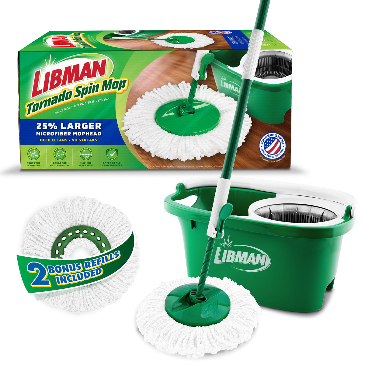 Libman Tornado Spin Mop System with Bucket & Wringer, 1 Refill Head