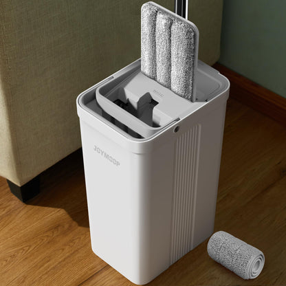 JOYMOOP Mop and Bucket Set for Home and Commercial Use, Flat Mop System with 3 Reusable Microfiber Pads, Floor and Wall Cleaner