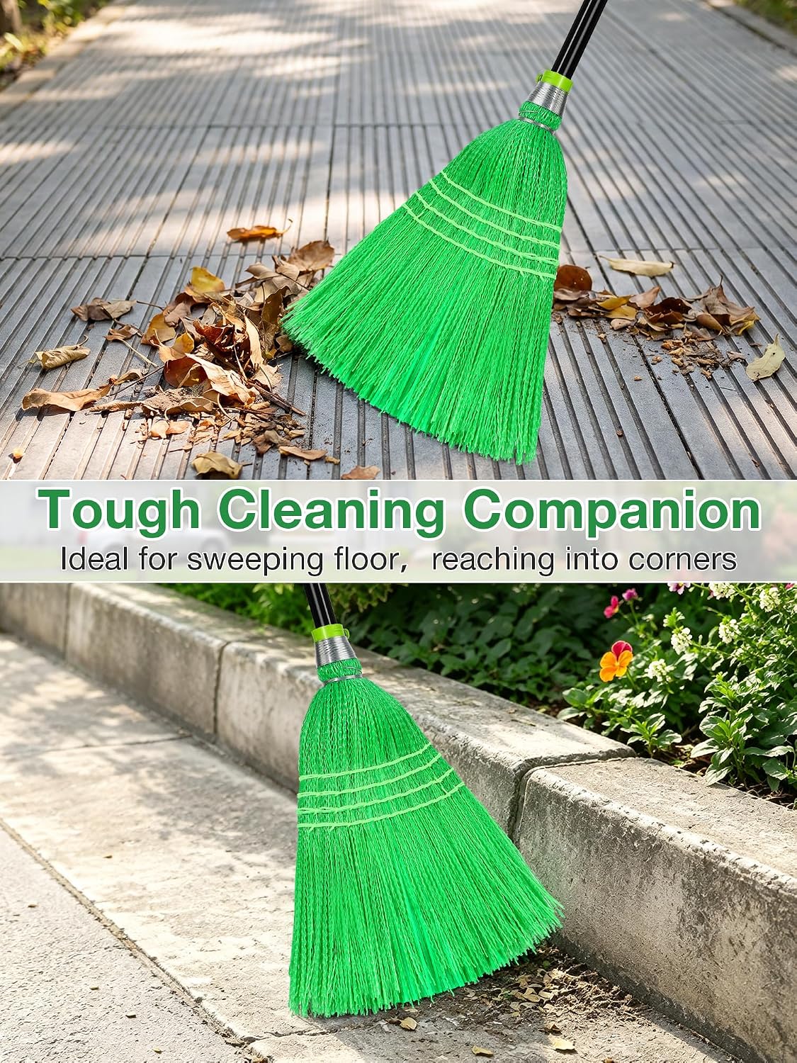 SOBONNE Heavy Duty Outdoor Broom with Stiff Bristles for Sweeping
