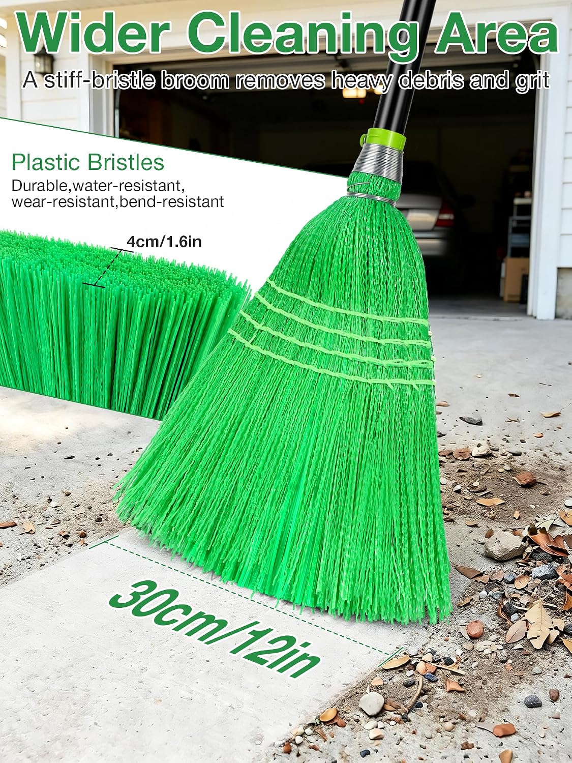 SOBONNE Heavy Duty Outdoor Broom with Stiff Bristles for Sweeping
